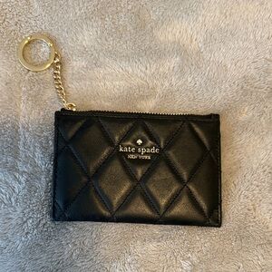 Kate Spade Black Quilted Card Pouch with Gold Chain